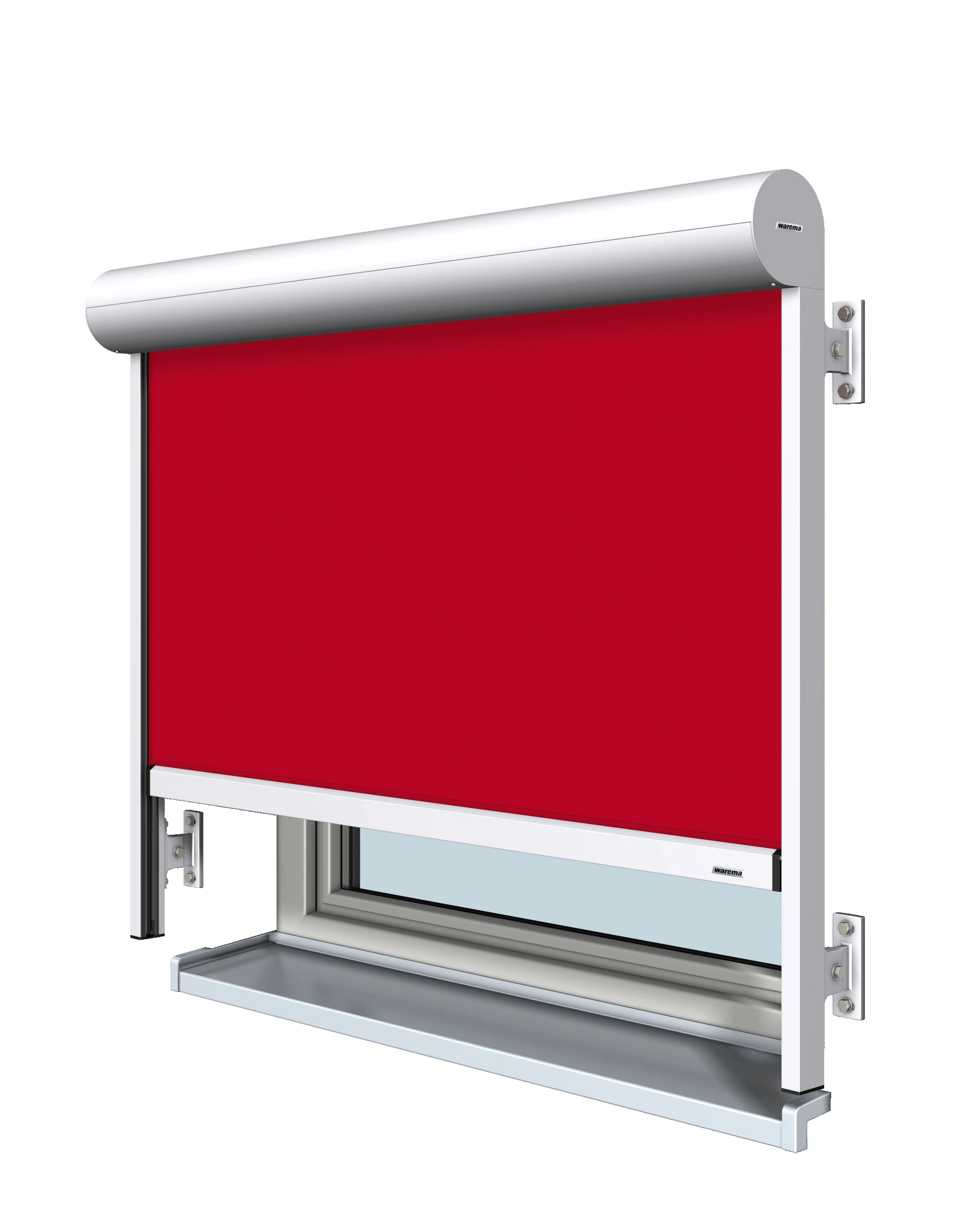 Rollo mit rotem Stoff und moderner Halterung für Fenster